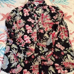Express Black and Red Floral Casual Button Down Shirt